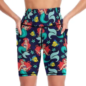 Disney Little Mermaid I Want To Be Where The People Are Women's Knee Length Athletic Yoga Shorts With Pockets