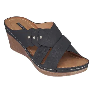 Dorty Black Wedge Sandals