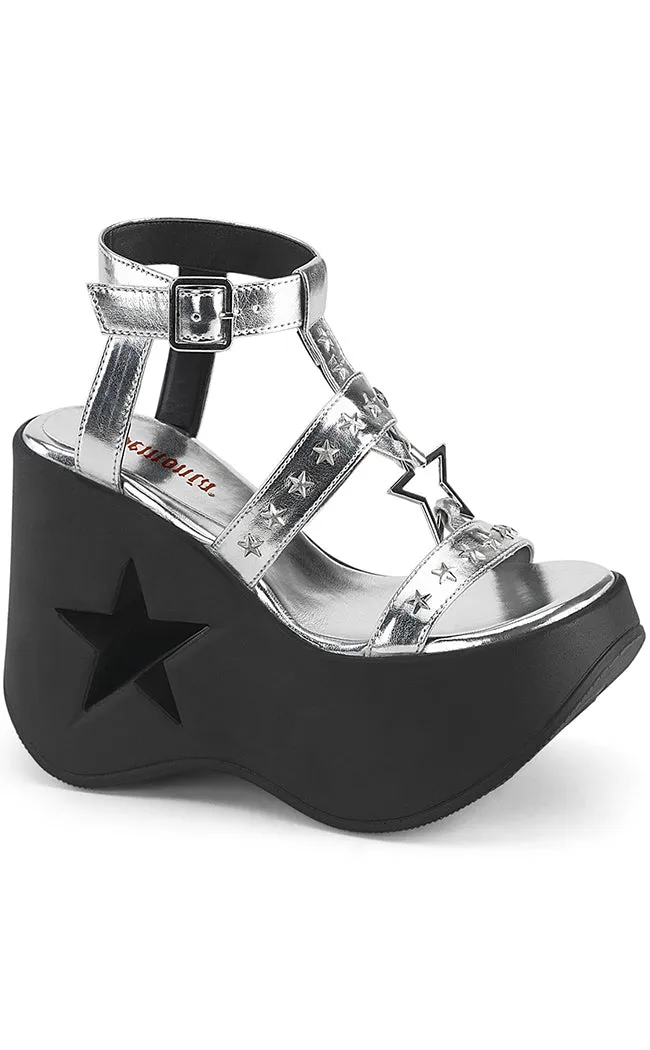 DYNAMITE-12 Silver Metallic Wedge Sandals