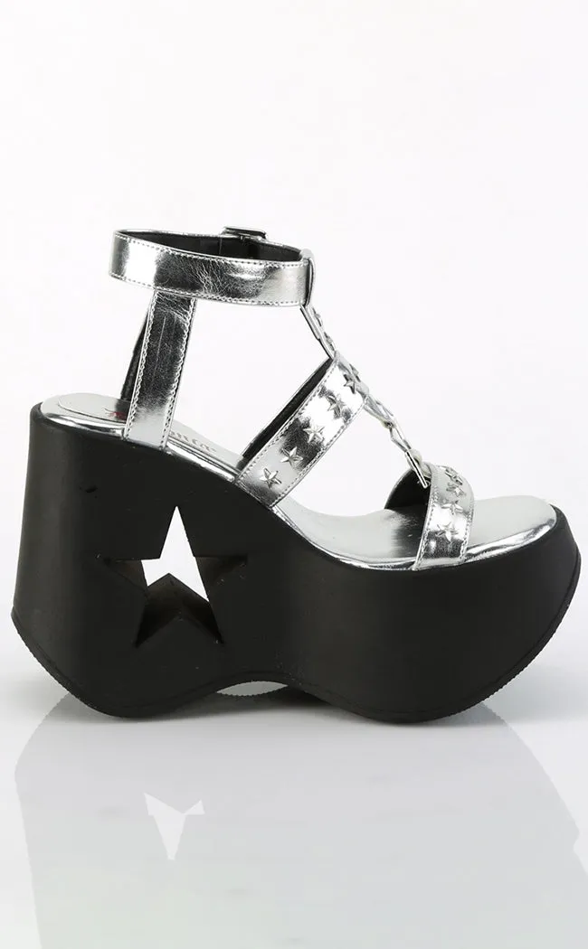 DYNAMITE-12 Silver Metallic Wedge Sandals