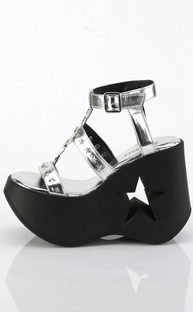 DYNAMITE-12 Silver Metallic Wedge Sandals