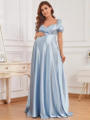 Elegant V-Neck Floor-Length Short Sleeve Bump Friendly Dresses