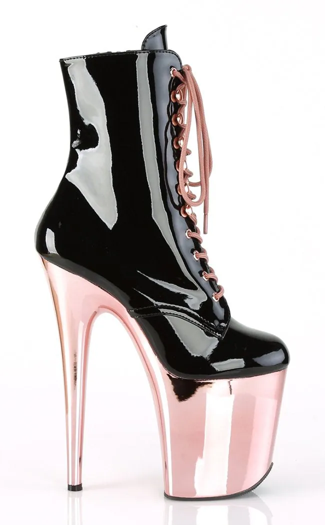 FLAMINGO-1020 Black Patent & Rose Gold Boots