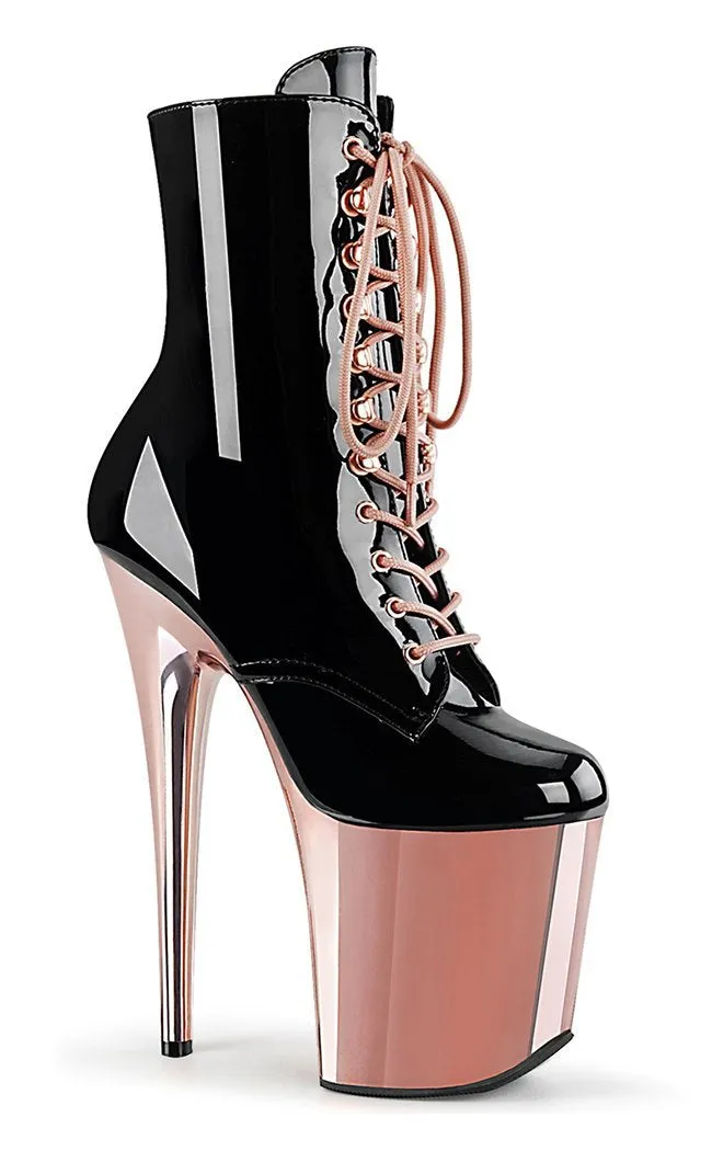 FLAMINGO-1020 Black Patent & Rose Gold Boots