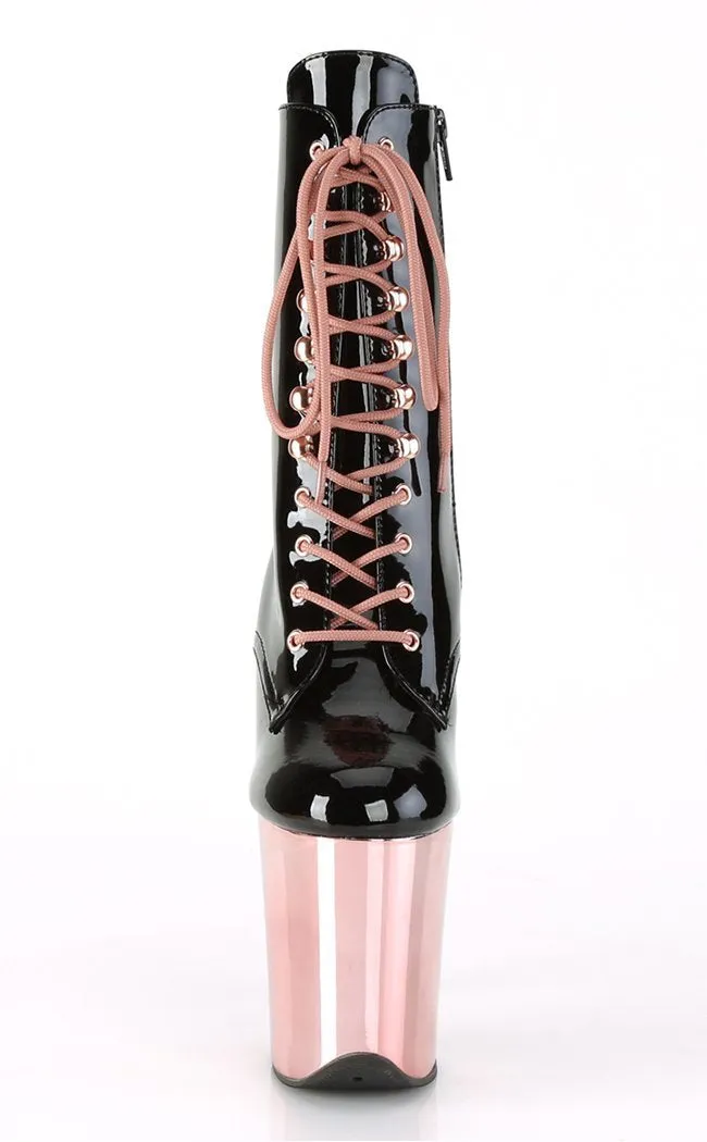 FLAMINGO-1020 Black Patent & Rose Gold Boots