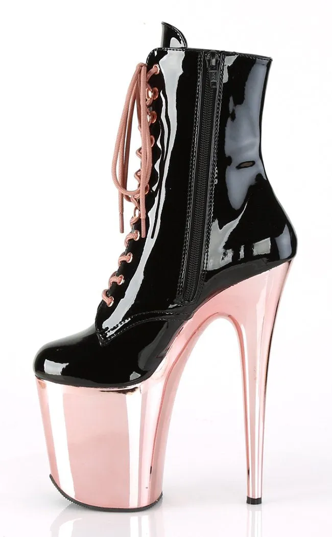 FLAMINGO-1020 Black Patent & Rose Gold Boots