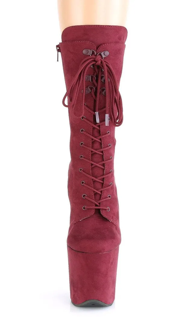 FLAMINGO-1050FS Burgundy Suede Mid Calf Boots