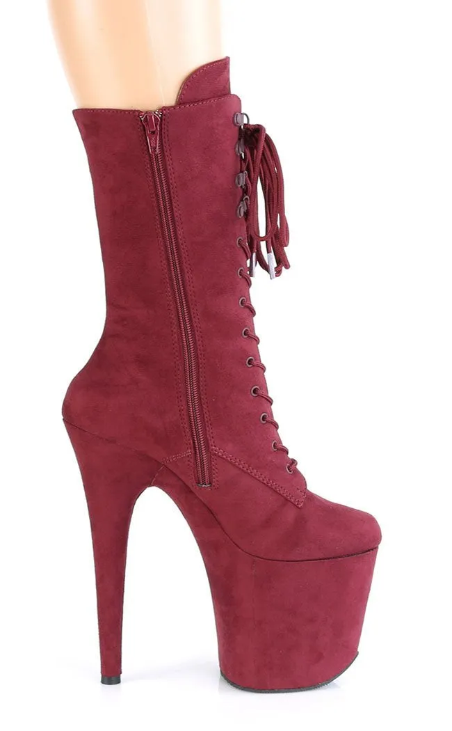 FLAMINGO-1050FS Burgundy Suede Mid Calf Boots