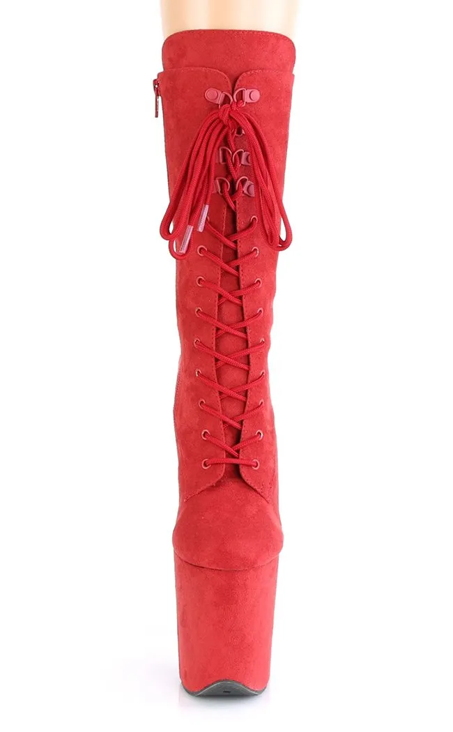 FLAMINGO-1050FS Red Suede Mid Calf Boots