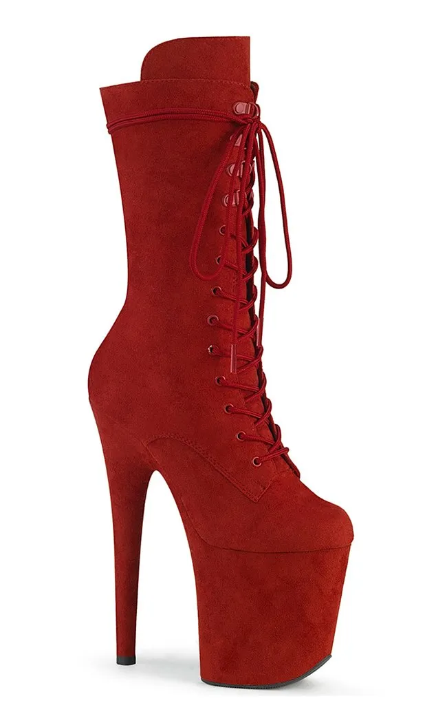 FLAMINGO-1050FS Red Suede Mid Calf Boots