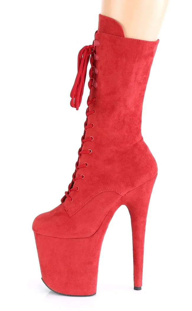 FLAMINGO-1050FS Red Suede Mid Calf Boots