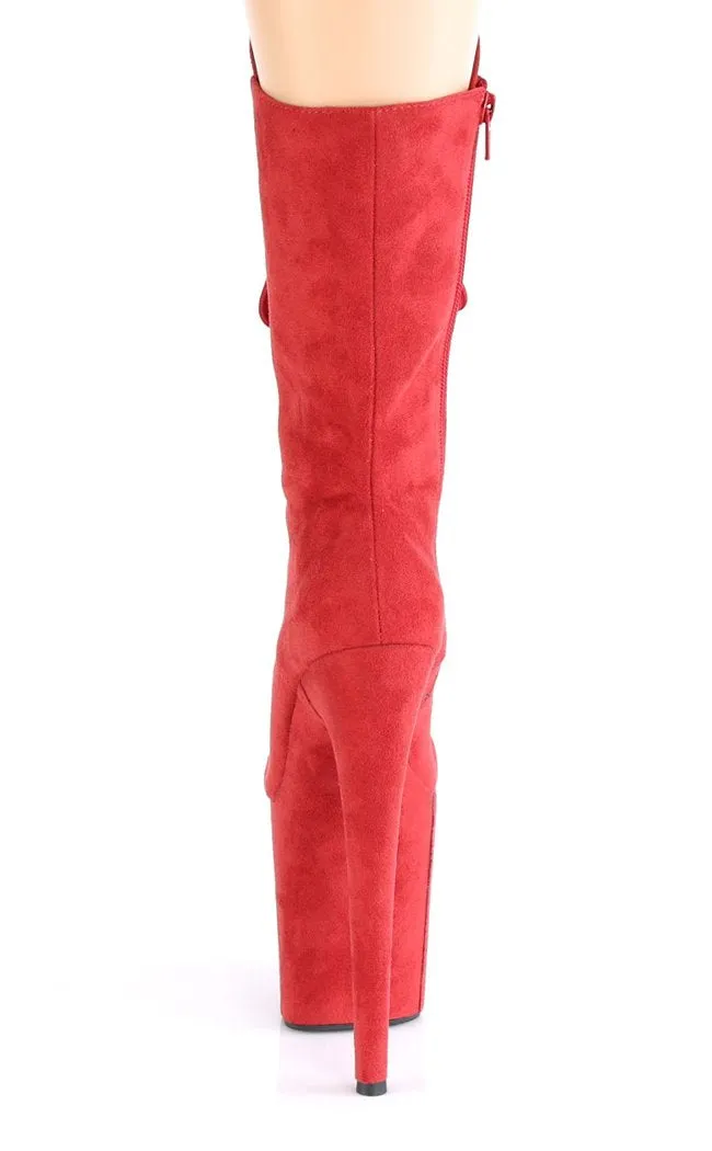 FLAMINGO-1050FS Red Suede Mid Calf Boots