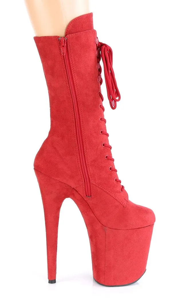 FLAMINGO-1050FS Red Suede Mid Calf Boots