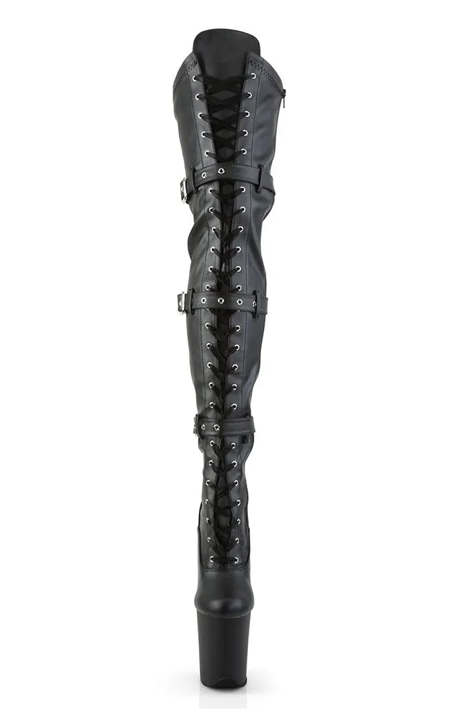 FLAMINGO-3028 Black Vegan Leather Thigh High Boots