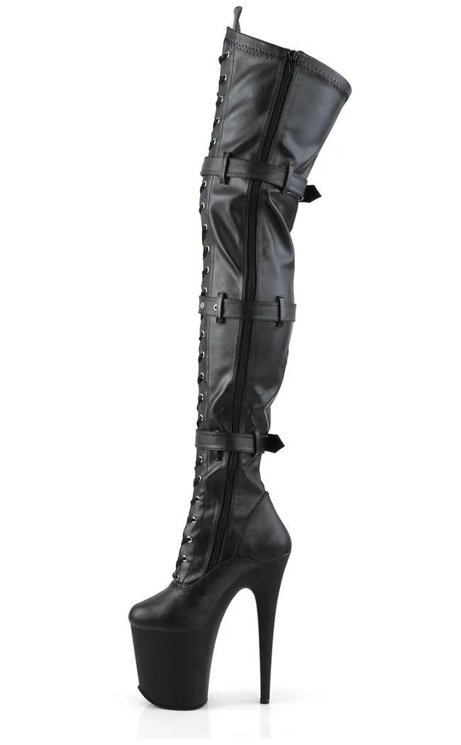 FLAMINGO-3028 Black Vegan Leather Thigh High Boots