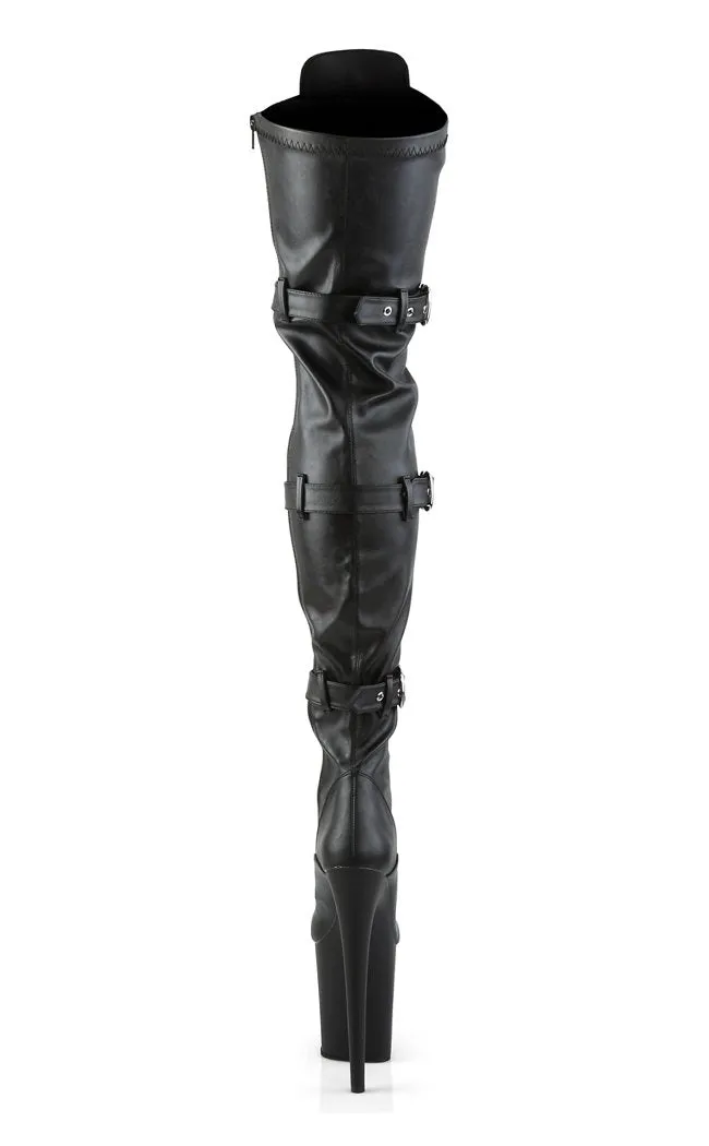 FLAMINGO-3028 Black Vegan Leather Thigh High Boots