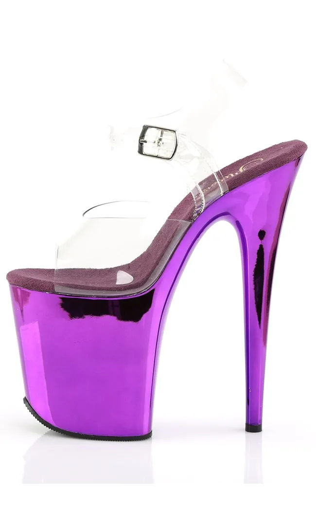 FLAMINGO-808 Clear & Purple Platform Heels