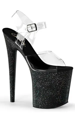 FLAMINGO-808MG Clear & Black Glitter Platform Heels