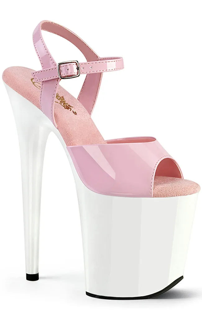 FLAMINGO-809 Baby Pink & White Patent Platform Heels