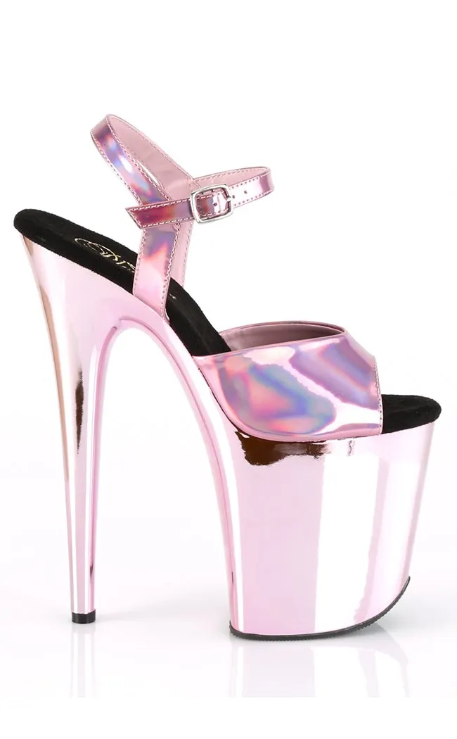 FLAMINGO-809HG Baby Pink Holo Platform Heels