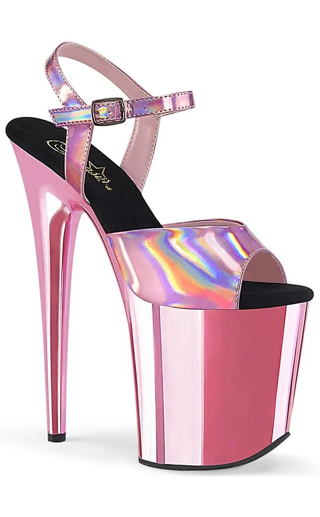 FLAMINGO-809HG Baby Pink Holo Platform Heels