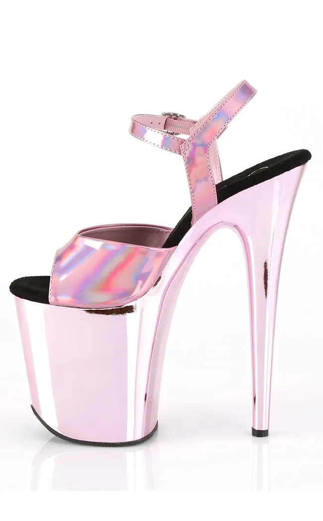 FLAMINGO-809HG Baby Pink Holo Platform Heels