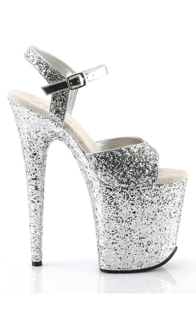 FLAMINGO-810LG Silver Glitter Platform Heels