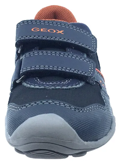 GEOX Boy's Arno Hook and Loop Sneaker (Navy/Dark Orange)