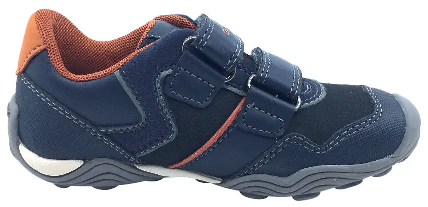 GEOX Boy's Arno Hook and Loop Sneaker (Navy/Dark Orange)