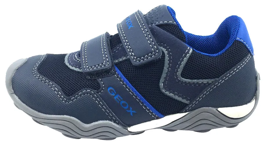 GEOX Boy's Arno Hook and Loop Sneaker (Navy/Royal Blue)