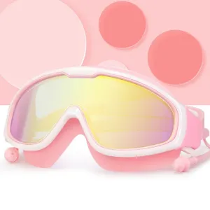 HAIZID Large Frame Waterproof Anti-Fog Swimming Goggles With Earplugs(Pink)