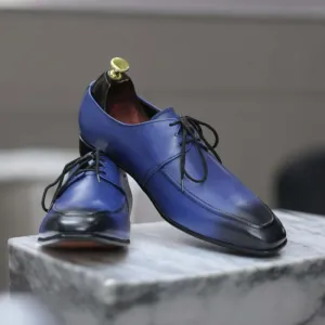 Handmade Blue Two Shaded Lace Up Leather Shoes For Men's