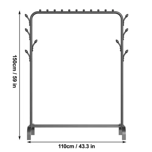 Heavy Duty Metal Clothes Rack with Shoe Shelf & Hooks