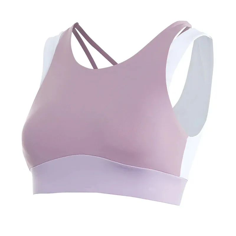 Hollow Back Crop Top with Double Straps - Gym Nylon Spandex Active Sports Bra