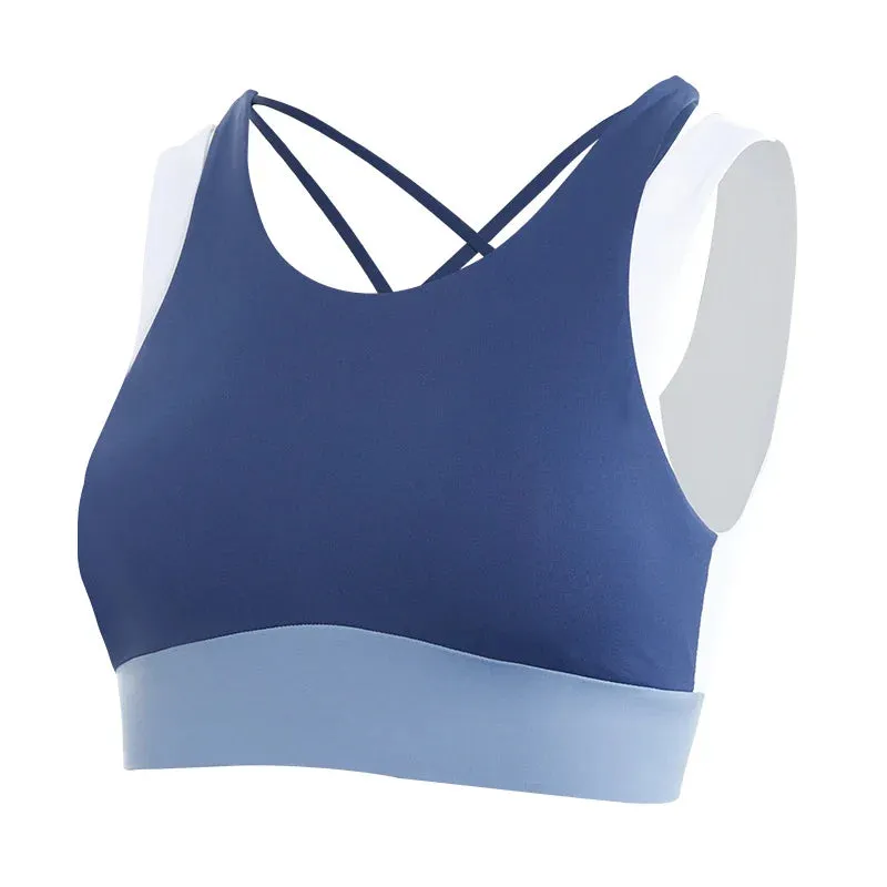 Hollow Back Crop Top with Double Straps - Gym Nylon Spandex Active Sports Bra