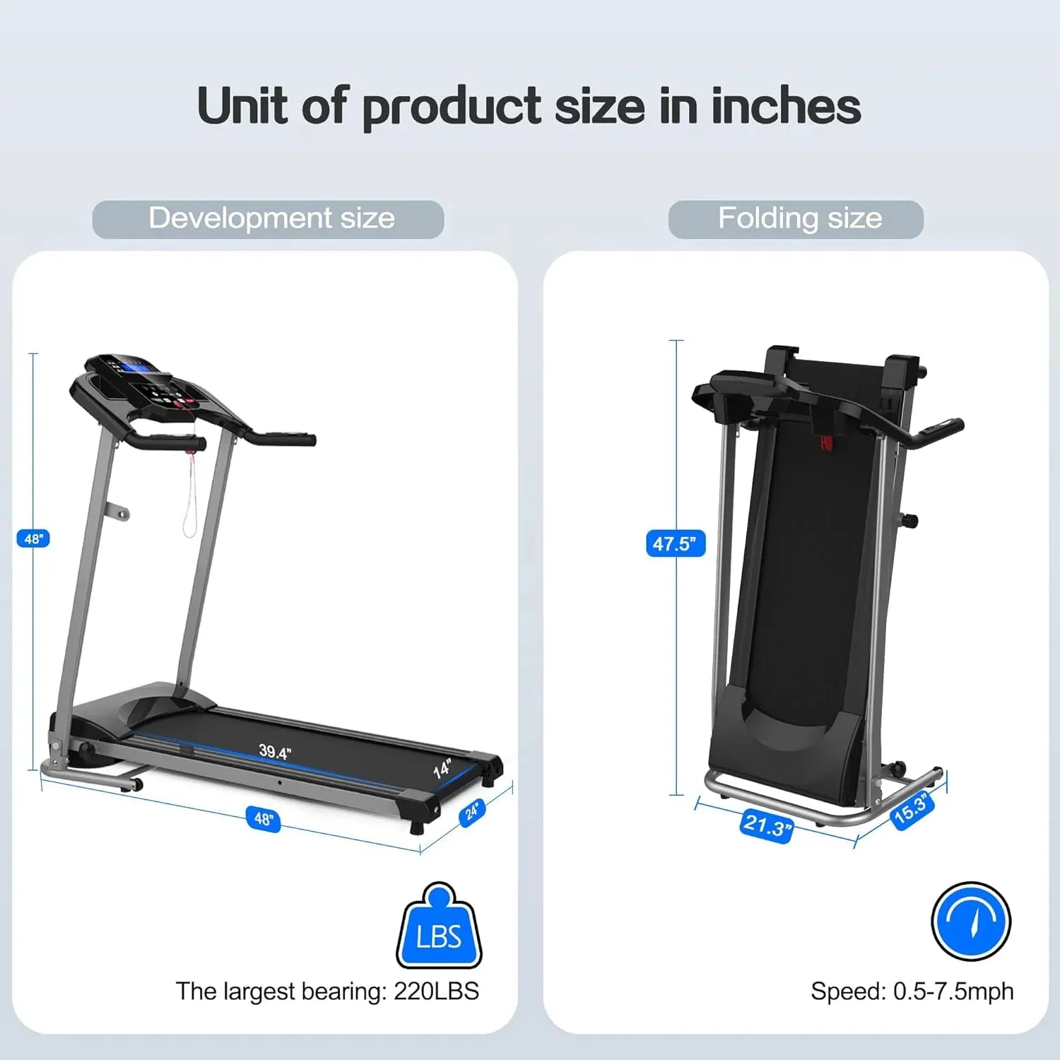 Home Foldable Treadmill, Treadmill for Home/Gym/Small Apartment, with 15 Preset or Adjustable Programs, with LED Monitor and Cup Holder and Safety Lock, 250 LB Capacity