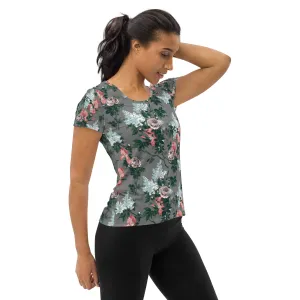 J'Adore Grey Bella Roses Print Women's Athletic T-shirt | Pinup Couture Relaxed