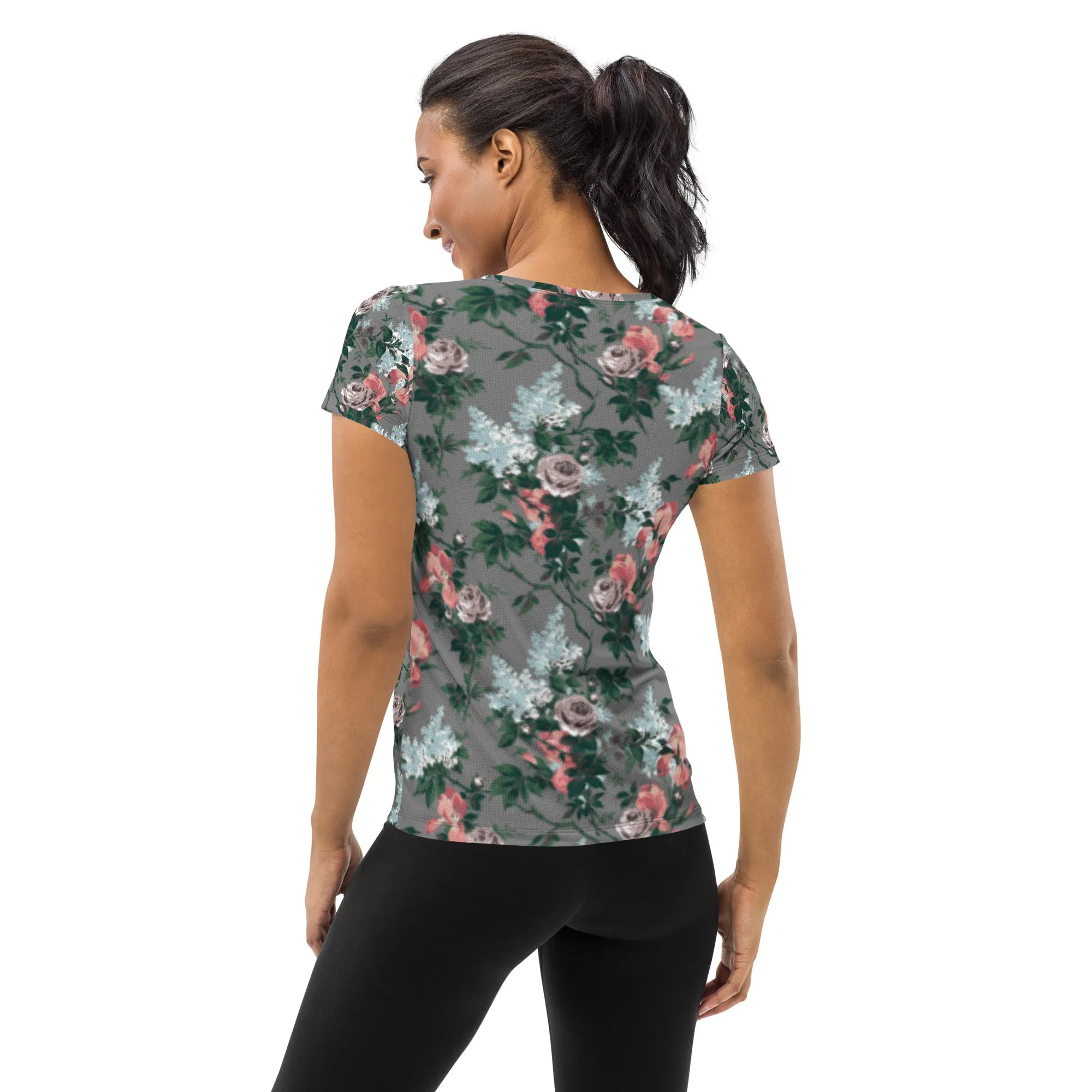 J'Adore Grey Bella Roses Print Women's Athletic T-shirt | Pinup Couture Relaxed