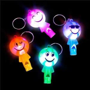 Kicko Light-up Smile Face Whistle Keychain - 12 Pack - Mini Backpack Noise Maker Hook