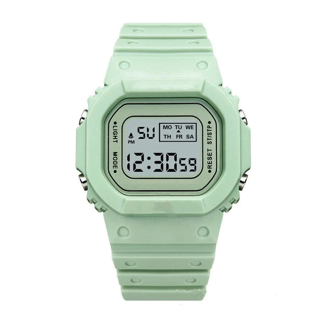 Matcha Green Student Youth Outdoor Sports Waterproof Multifunctional LED Electronic Watch