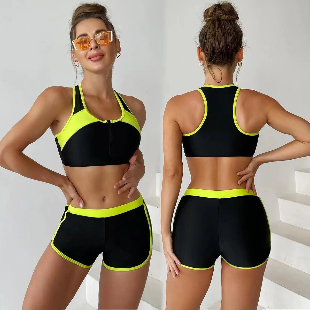 Matching Front Chest Zipper Sports Racing Foreign Trade Swimsuit