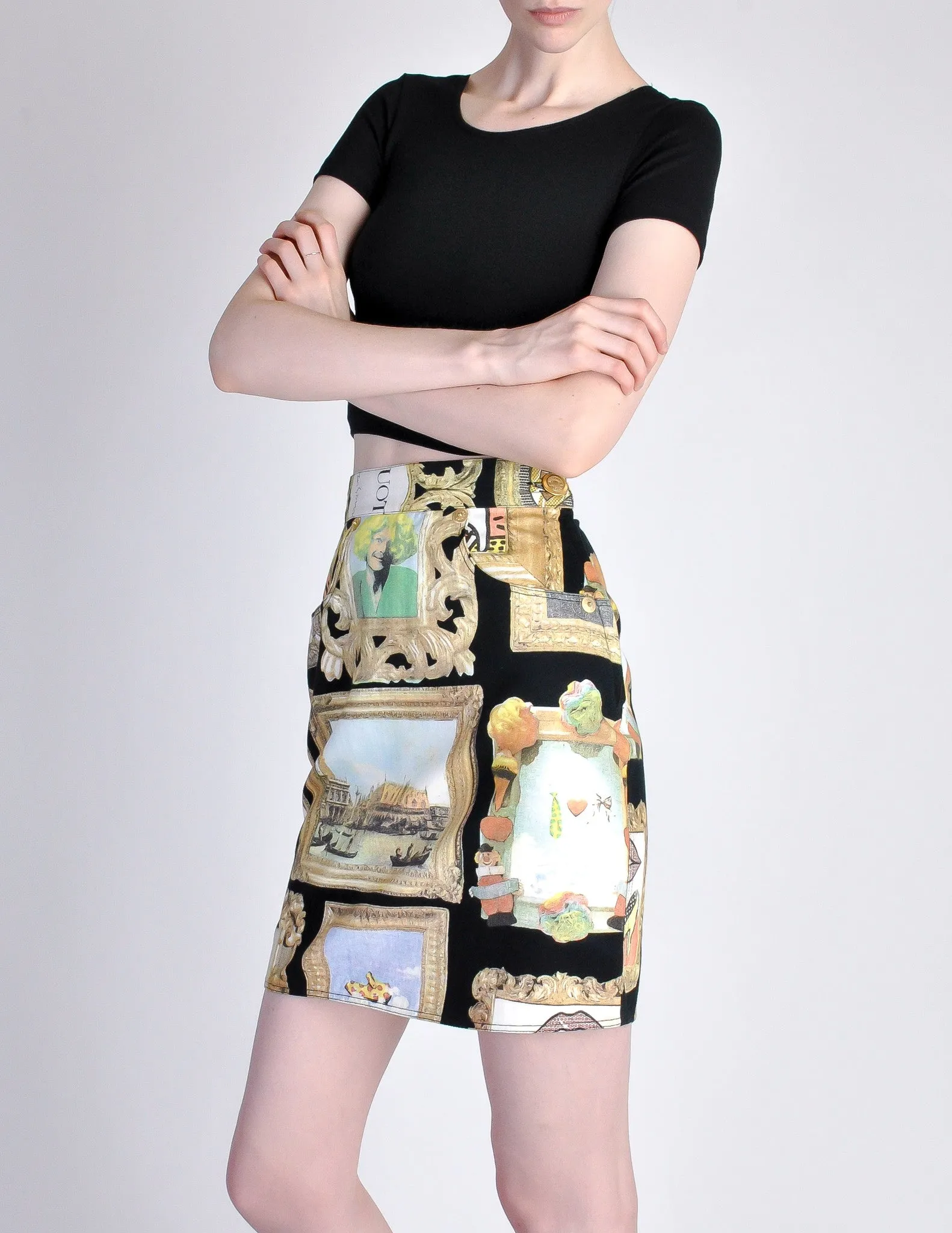 Moschino Vintage Black Picture Frames Print Skirt