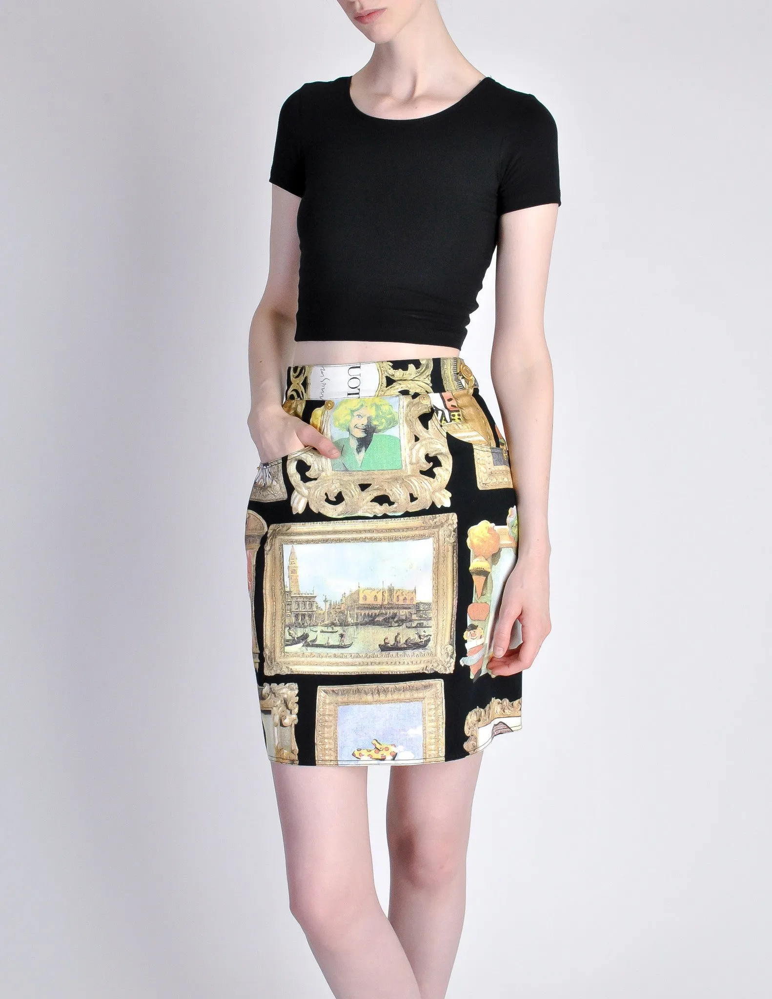 Moschino Vintage Black Picture Frames Print Skirt