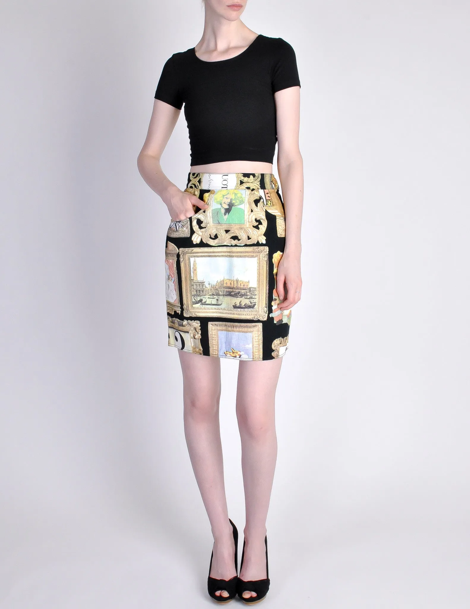 Moschino Vintage Black Picture Frames Print Skirt