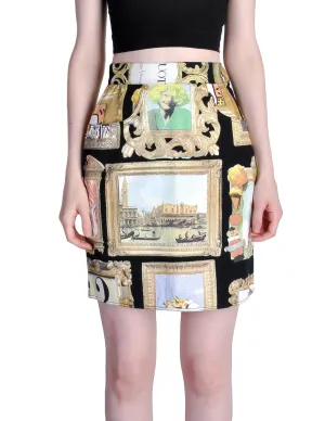 Moschino Vintage Black Picture Frames Print Skirt