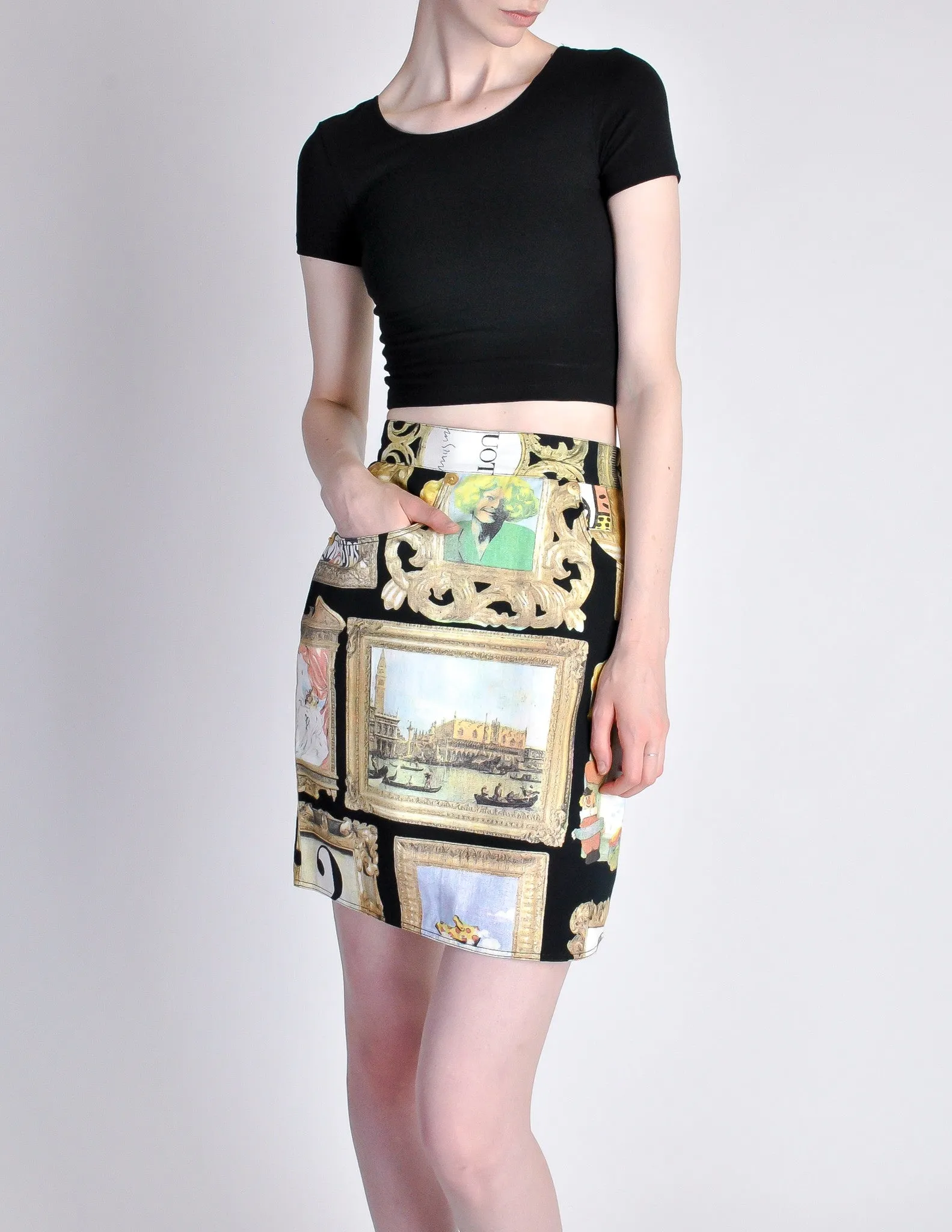 Moschino Vintage Black Picture Frames Print Skirt