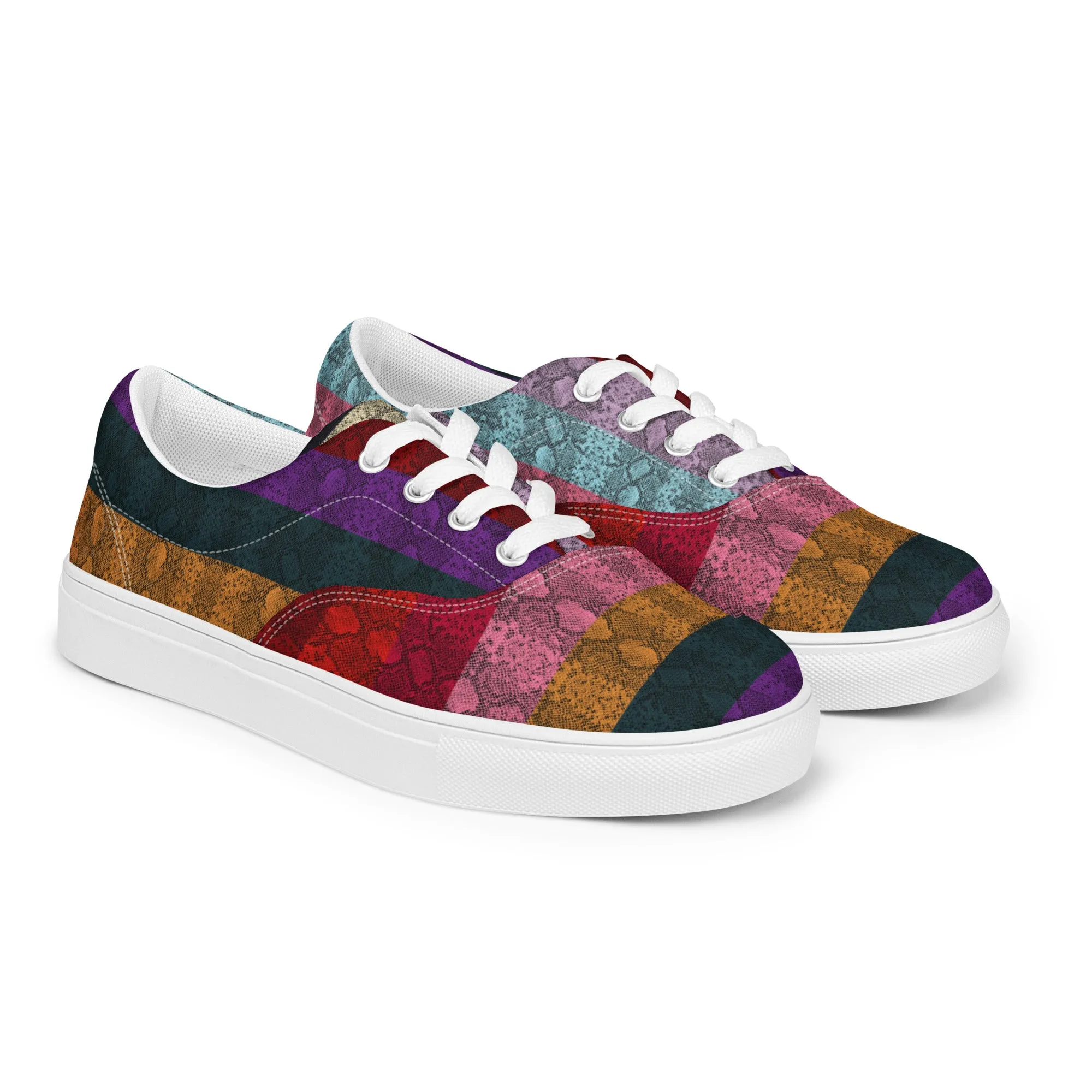 Multicolored Snakeskin Print Men’s lace-up canvas shoes