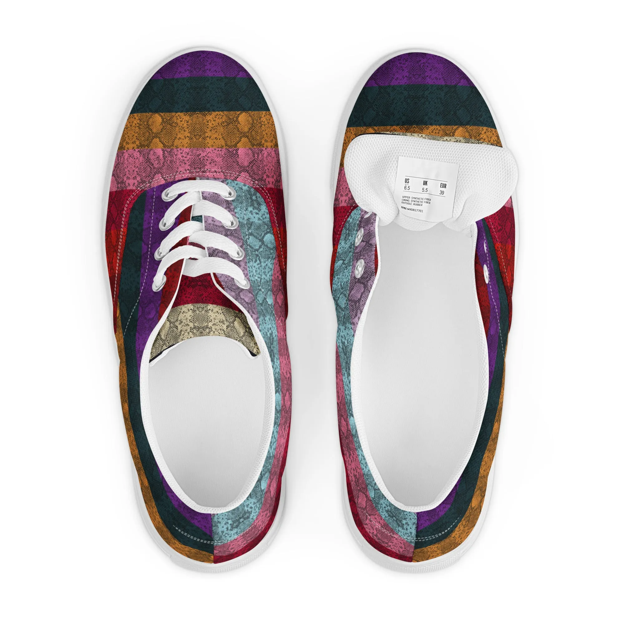 Multicolored Snakeskin Print Men’s lace-up canvas shoes