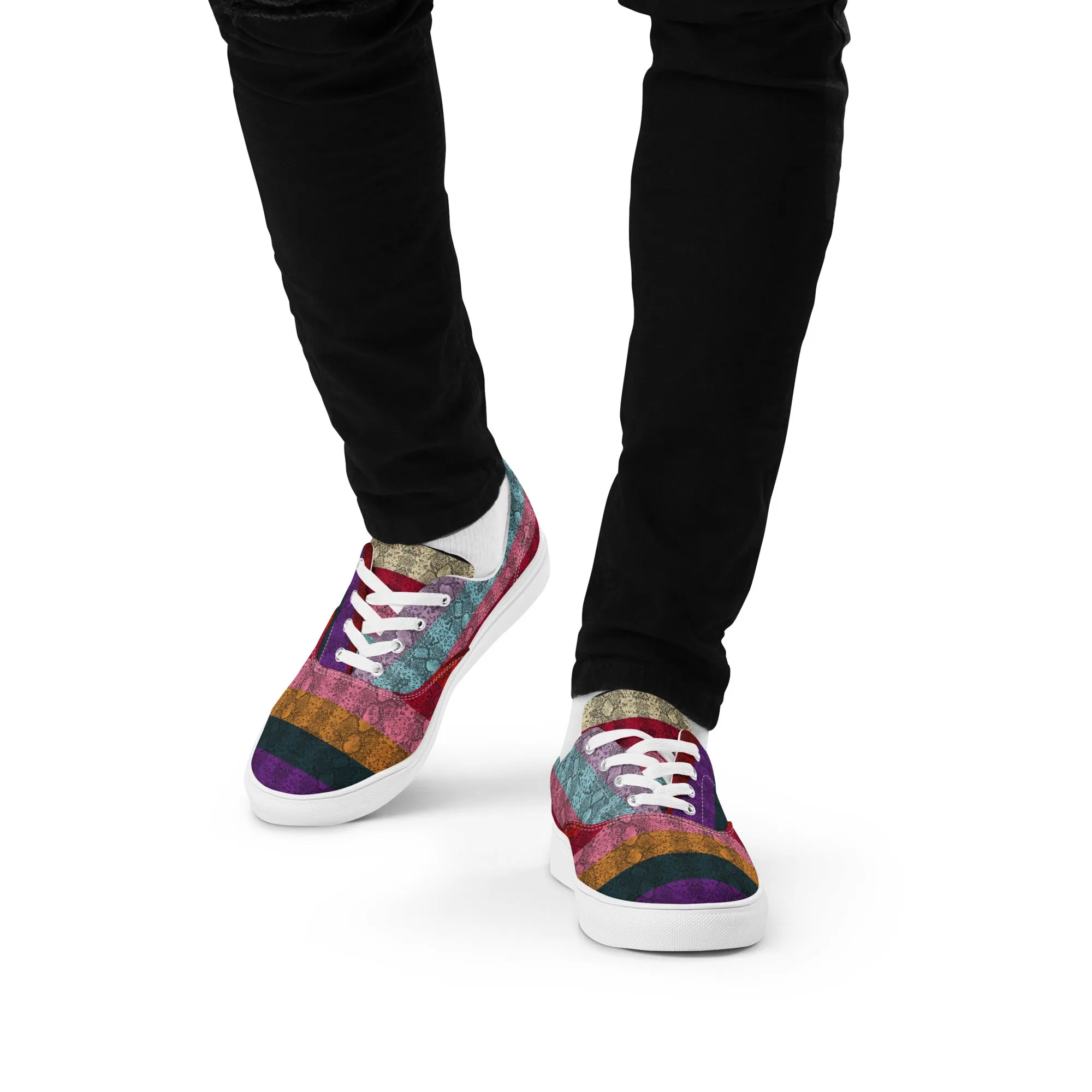 Multicolored Snakeskin Print Men’s lace-up canvas shoes