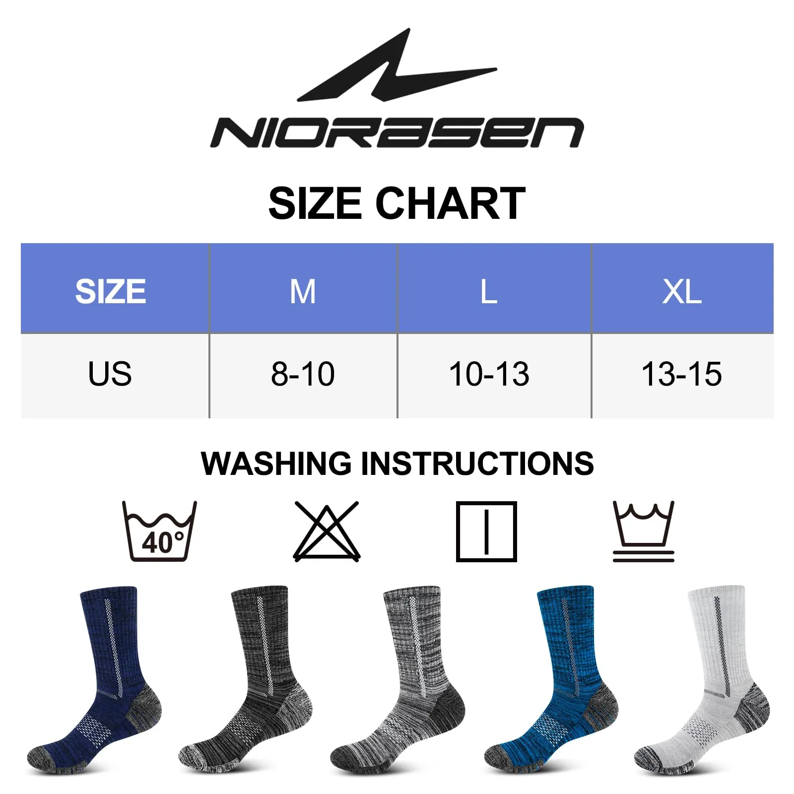 Niorasen Men's Cotton Crew Work Socks, 5 Pairs Cushioned Boot Socks, Moisture Wicking Athletic Socks for Hiking Sports Running 10-13 (Carbon Black)